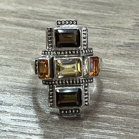 Nicky Butler Jewelry - Nicky Butler SS Smokey Quartz, Citrine, Honey Topaz Multi Gemstone Art Deco Ring